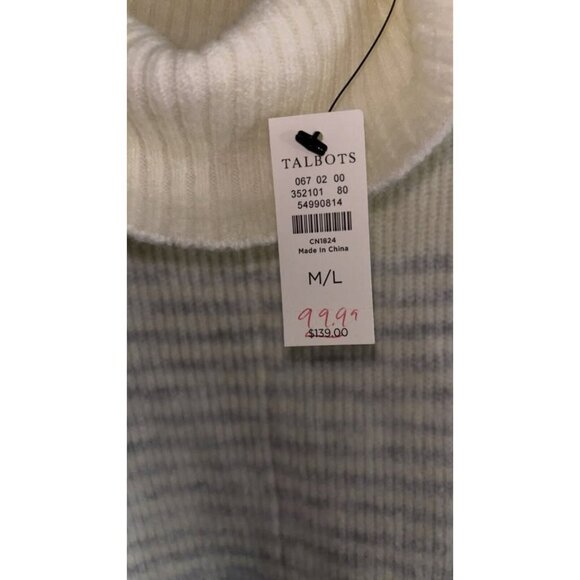 Talbots  Colorblock Cowlneck Poncho Size M/L Cream Gray Sweater  Soft NWT 99$ - Picture 6 of 9